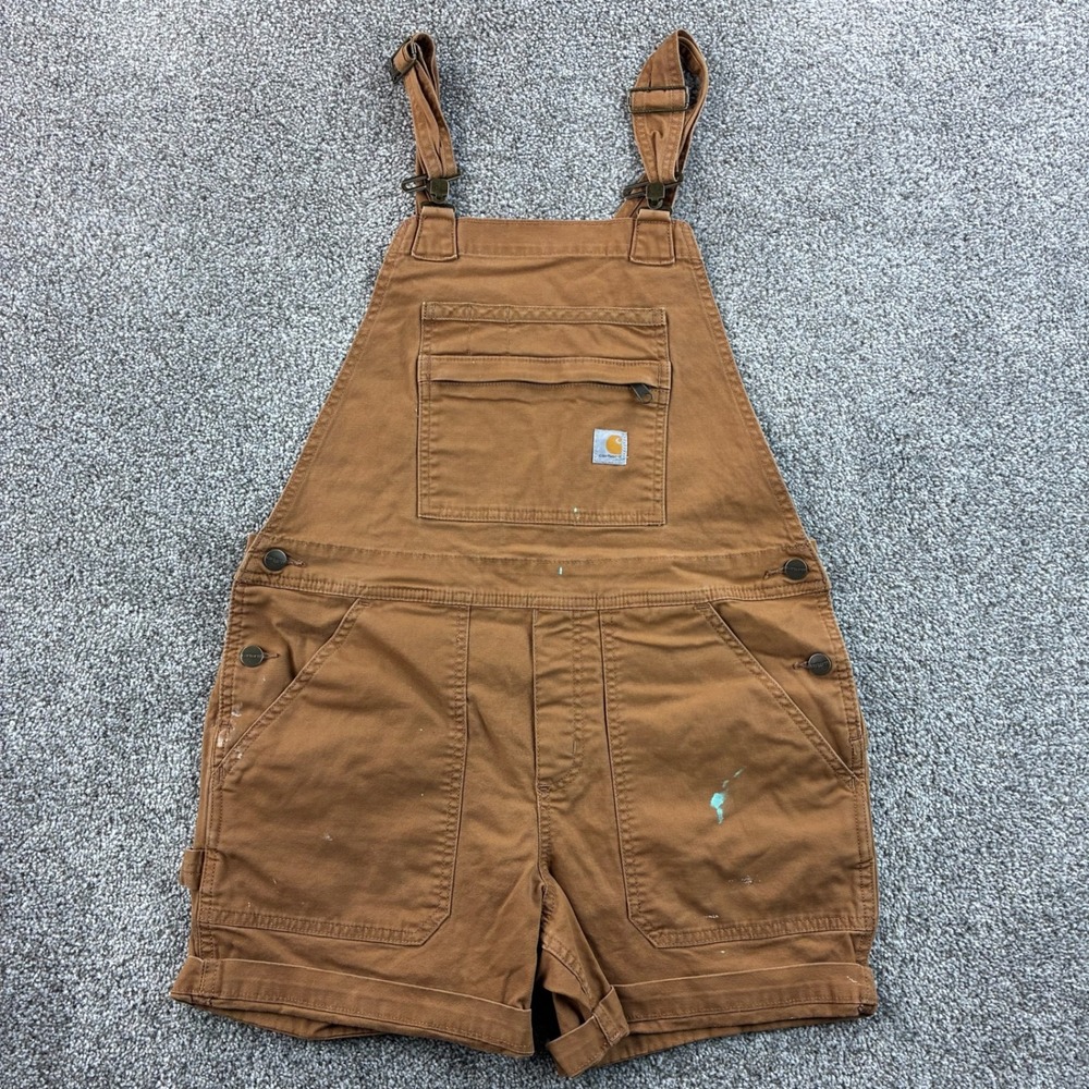 Carhartt Shortalls Women's Medium Brown Cotton Spandex Utility Bibs 105268-BRN